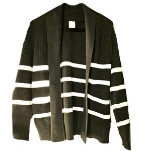 A New Day Open Placket Black & White Striped Cardigan - Extra Small